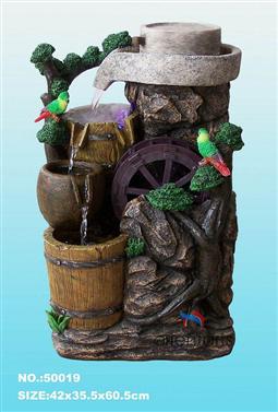 24 Inches Stone Mill with Rocks Outdoor Water Fountain