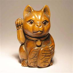 Boxwood Netsuke Cat