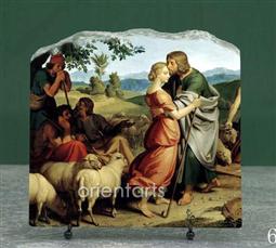 Jacob Encountering Rachel with her Fathers Herds by Joseph Ritter Von Fuhrich Oil Painting Reproduction on Marble Slab