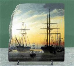View of a Harbour by Caspar David Friedrich Oil Painting Reproduction on Marble Slab