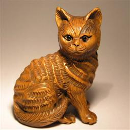 Wood Netsuke Cat