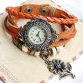 Adjustable Beaded Sunflower Bracelet Leather Watch