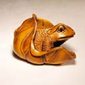 Boxwood Netsuke Frog on Lotus
