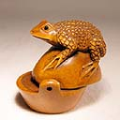 Boxwood Netsuke Frog on Pot