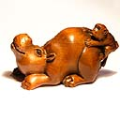 Boxwood Netsuke Monkey on Hippo
