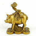Brass Fortune Pig with Ru Yi on Coins