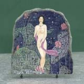 Chinese Nude Lady in Lotus Flower Painting Reproduction on Marble Slab