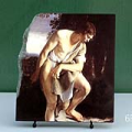 David Contemplating the Head of Goliath by Orazio Gentilesch Oil Painting Reproduction on Marble Slab