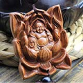 Laughing Buddha in Lotus Flower Wooden Feng Shui Mystic Knot