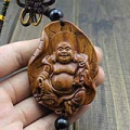 Laughing Buddha on Lotus Leaf Rosewood Sculpture Mystic Knot