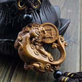 Pi Yao with Coin Wood Feng Shui Mystic Knot