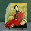 Red Cheongsam Lady Chinese Painting Reproduction on Marble Slab