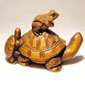 Wood Netsuke 2 Turtles with Frog