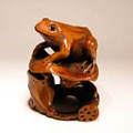 Wood Netsuke Frog on Lotus