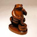 Wood Netsuke Frog to Drum