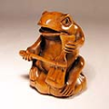 Wood Netsuke Frog Playing Music