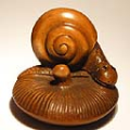Wood Netsuke Snail on Mushroom