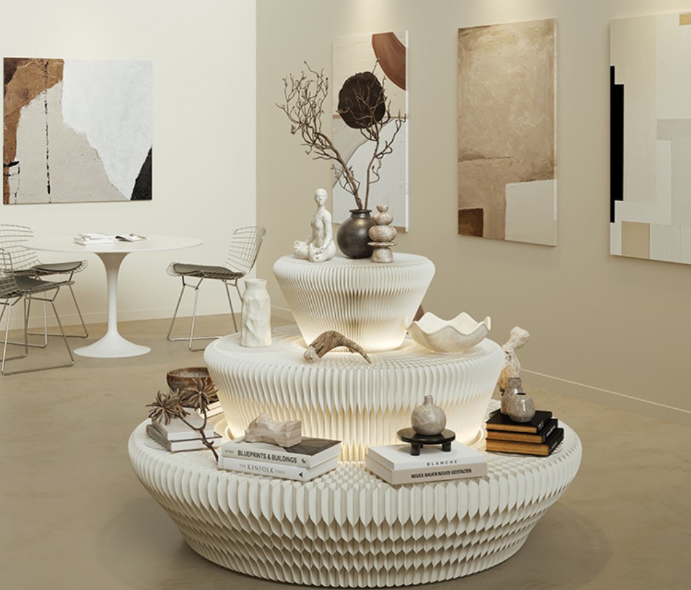 3 Tiers Round Island Kraft Paper Made Folding Display Stand BS25